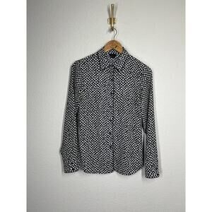 Theory Cully Button Front Shirt Small Printed Black White Long Sleeves